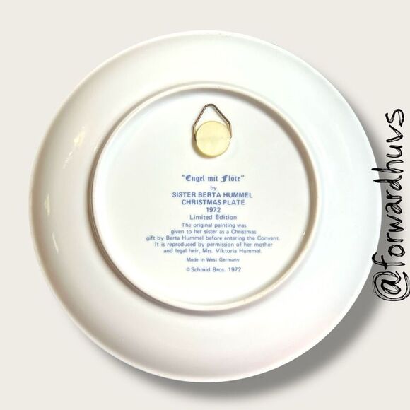 1972 Schmid “Engel mit Flöte” Christmas Plate – Berta Hummel – No Box - Picture 4 of 7